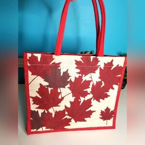Maple Leaf Burlap Tote